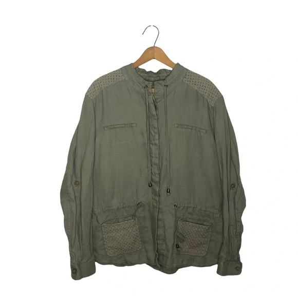 St. Tropez West 100% Linen Utility Style Button Front Jacket - Picture 1 of 8